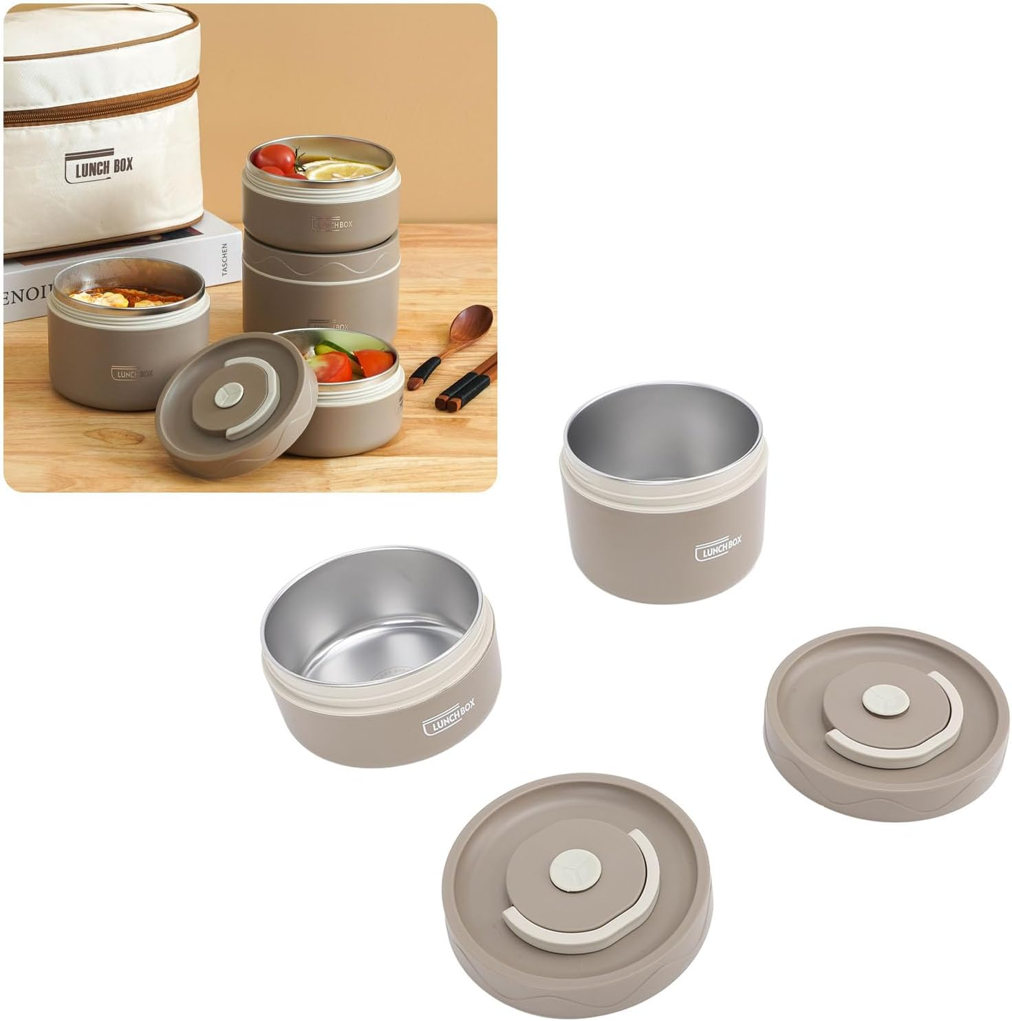 Thermal Lunch Box Safe 304 Stainless Steel Portable Insulated Food Container With Lid For School 2Pcs 1300Ml