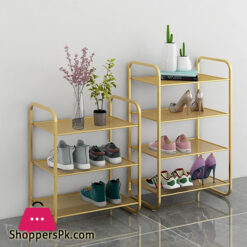 Three Layers Shoe Rack Wrought Iron Metal Creative Table Gold