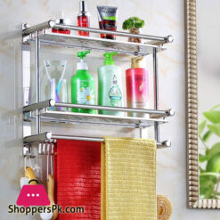 Towel Rack Wall-Mounted Double Towel Bars Bathroom Towel Rail Punch Free Rust Proof Storage Rack,Thicken Kitchen Towel Rack,for Bathroom
