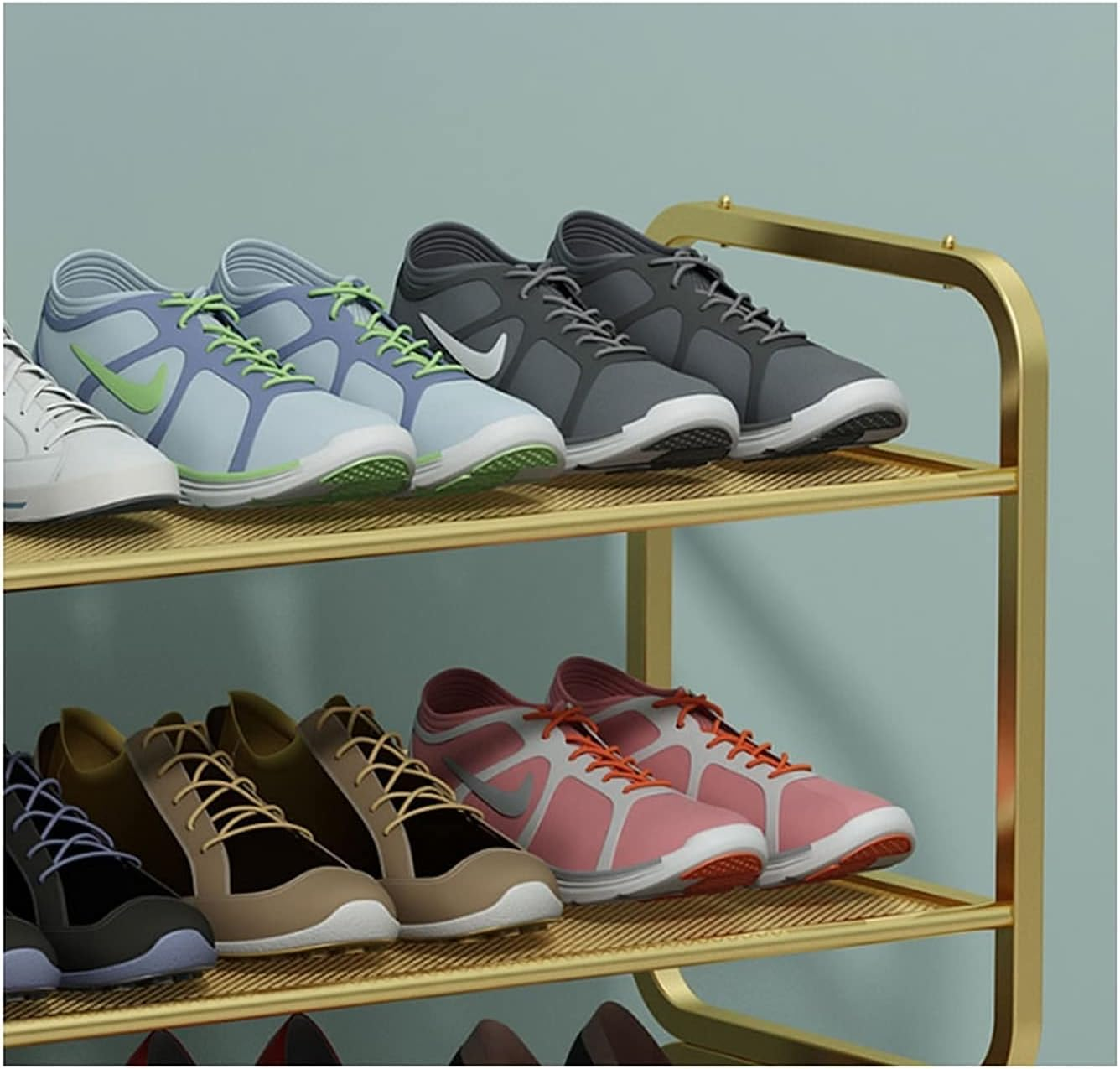 Two Layers Shoe Rack Wrought Iron Metal Creative Table Gold