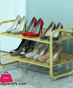 Two Layers Shoe Rack Wrought Iron Metal Creative Table Gold