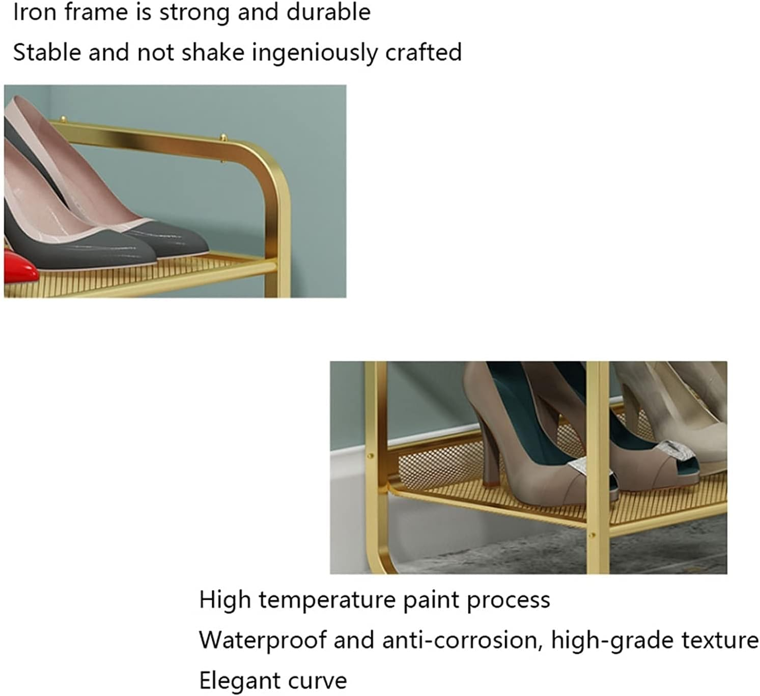 Two Layers Shoe Rack Wrought Iron Metal Creative Table Gold