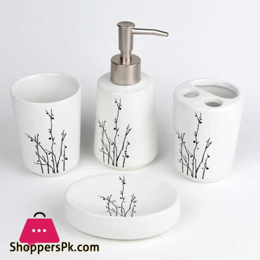 White Color Glossy Ceramic Bathroom Set