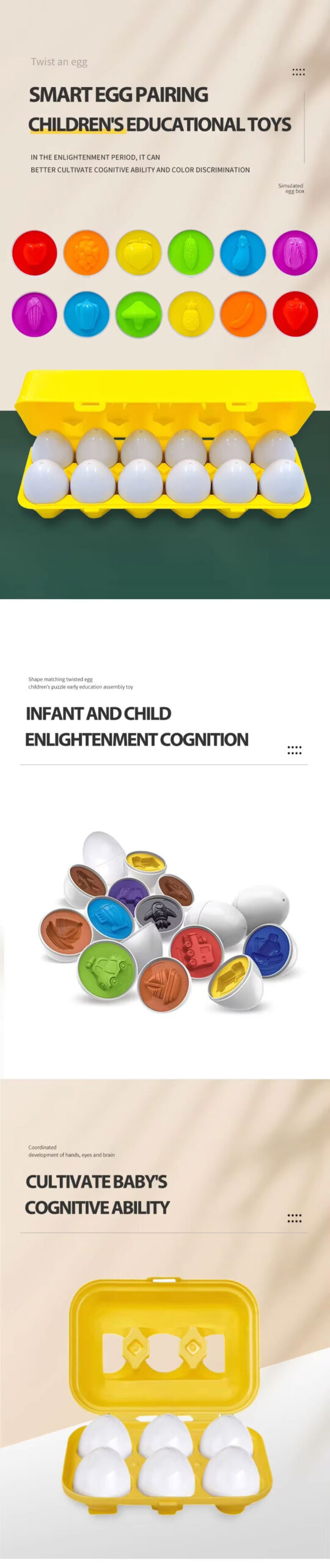 6 Pcs Smart Eggs Puzzle Toys For Kids Early Education Recognize Color Shape Matching Puzzle 3D Egg Montessori