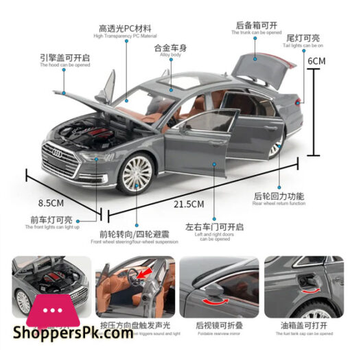 1:24 Audi A8 High Simulation Diecast Metal Alloy Model Car Sound Light Pull Back Collection Kids Toy Gifts