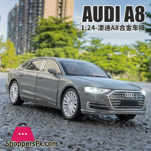 1:24 Audi A8 High Simulation Diecast Metal Alloy Model Car Sound Light Pull Back Collection Kids Toy Gifts