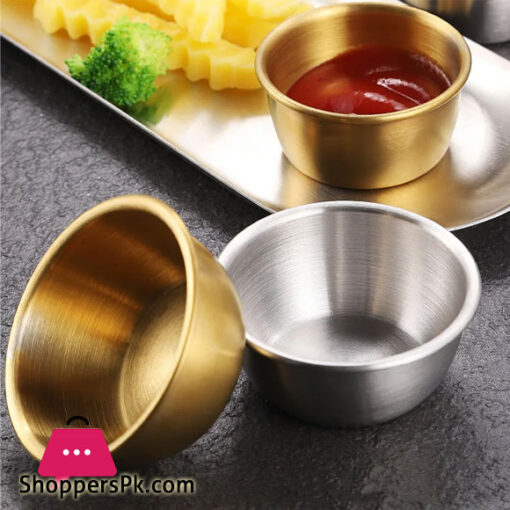 1pc Korean Sauce Katori Tableware 304 Stainless Steel Golden Seasoning Plate Tomato Sauce Bowl - 6cm