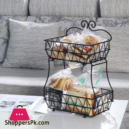 2 Tier Fruit Basket Bread Storage Display Stand with Screws Free Design
