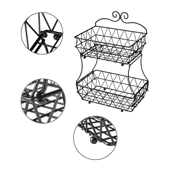 2 Tier Fruit Basket Bread Storage Display Stand With Screws Free Design