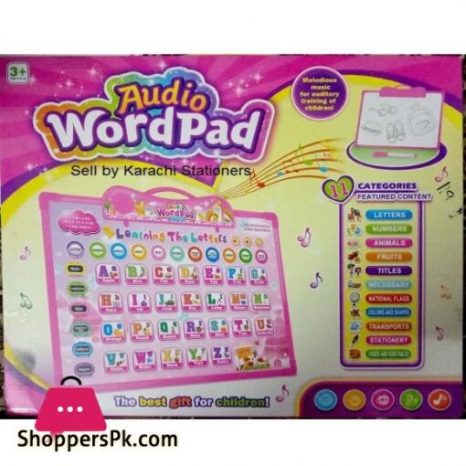 Audio Word Pad 889 35 Whiteboard with duster and marker just press to call alphabet letter number animal fruits titles necessary national flags colors and shapes transport stationery food and vegetables best gift flash card School teachers Parents