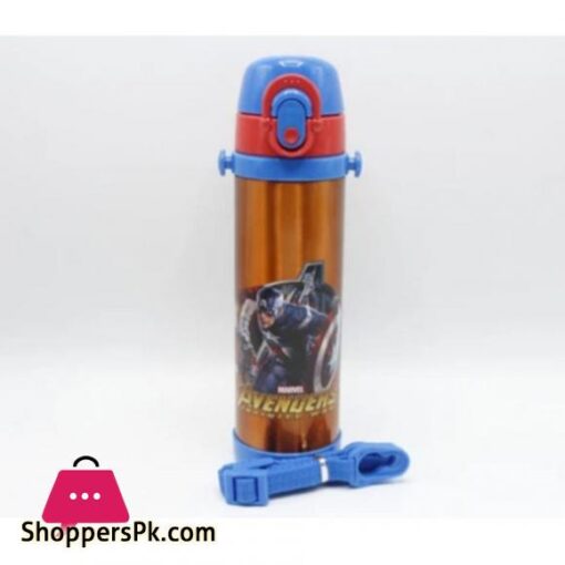 Avengers Stainless Steel Double Wall Thermal Metallic Water Bottle With Straw 500ml