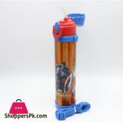 Avengers Stainless Steel Double Wall Thermal Metallic Water Bottle With Straw 500Ml