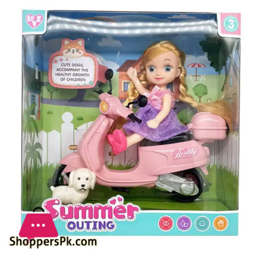 Baby Plastic Mini Girl Doll Toy Set Motorcycle for Kids Pretend Play Game with Dog