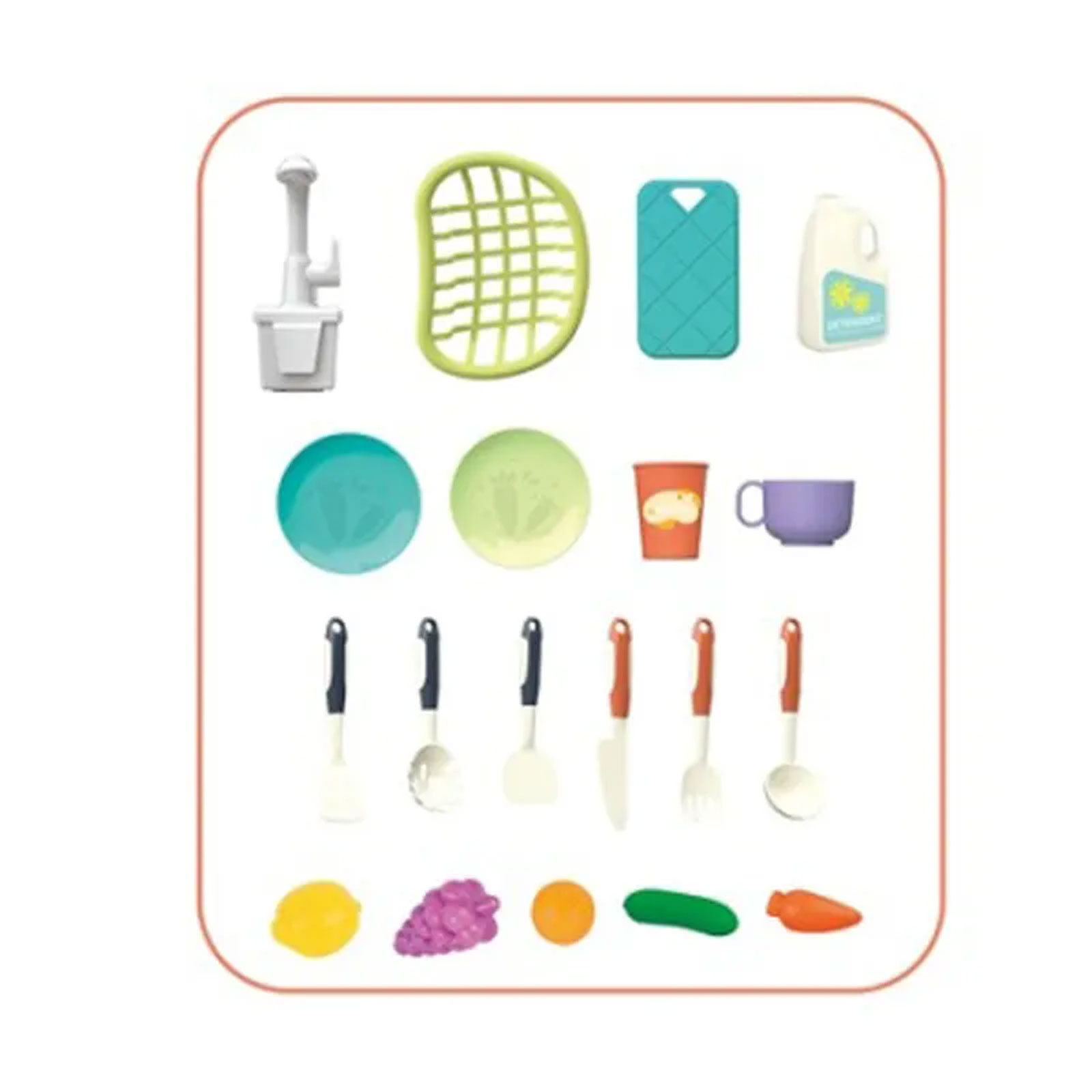 Kitchen Sink Toy Running Water Working Faucet Play Set Kitchen Wash Basin 19 Pcs