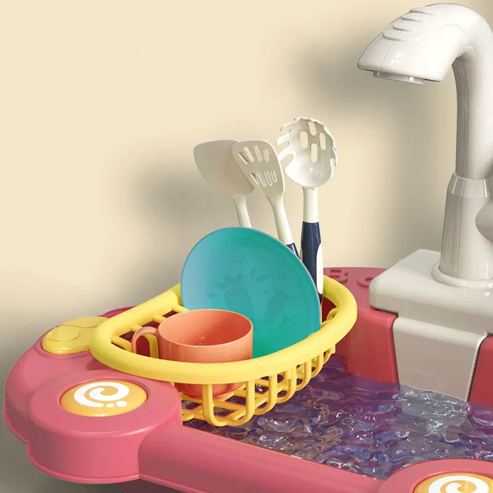 Kitchen Sink Toy Running Water Working Faucet Play Set Kitchen Wash Basin 19 Pcs