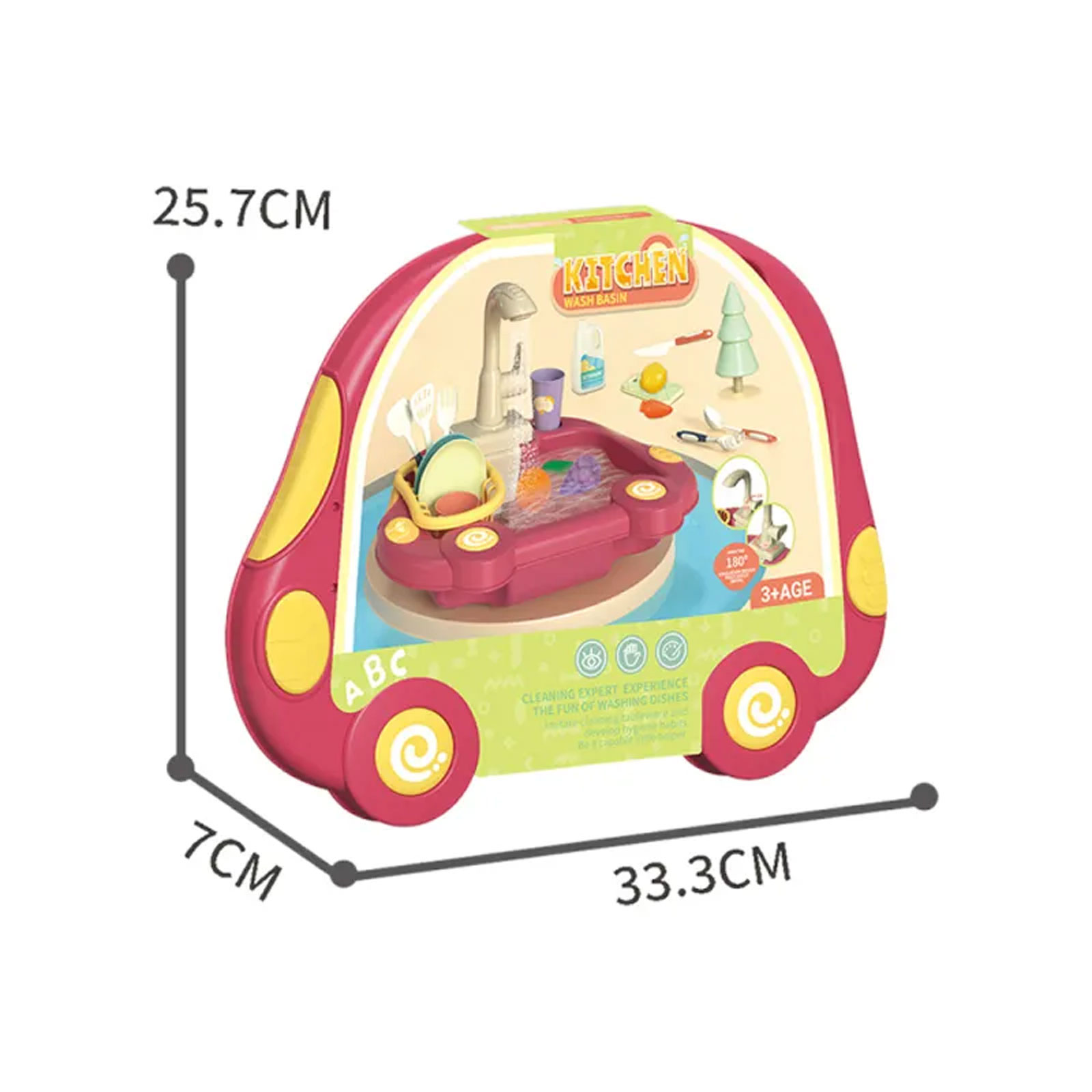 Kitchen Sink Toy Running Water Working Faucet Play Set Kitchen Wash Basin 19 Pcs