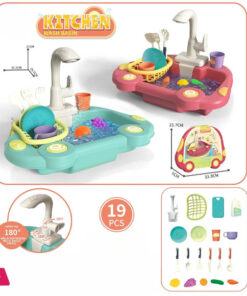 Kitchen Sink Toy Running Water Working Faucet Play Set Kitchen Wash Basin 19 Pcs - Image 2