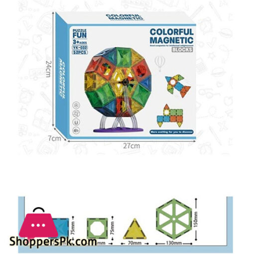 Magnetic Blocks 52 Pc Kids Rainbow Color Ferris Wheel Magna Tiles Building Blocks Set for Kids YK-032