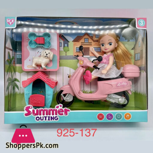 Baby Plastic Mini Girl Doll Toy Set Motorcycle for Kids Pretend Play Game with Dog