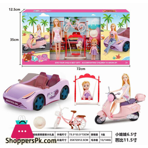 Barbie Play Set Dolls on The Playground with Car and a Moped