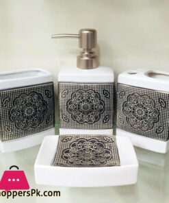 Beautiful Floral Design Ceramic Bathroom Set of 4 Pcs