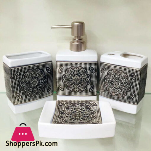 Beautiful Floral Design Ceramic Bathroom Set of 4 Pcs