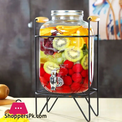 Beverage Bucket with Fauct 4L Glass Jar Party Juice Dispenser Glass Drink Beverage Dispenser with Tap and Stand