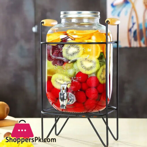 Beverage Bucket with Fauct 5L Glass Jar Party Juice Dispenser Glass Drink Beverage Dispenser with Tap and Stand