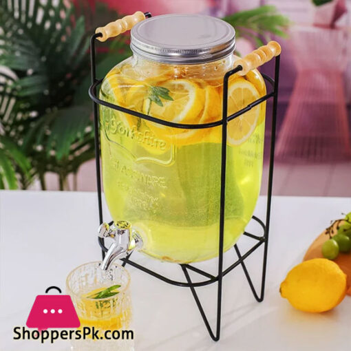 Beverage Bucket with Fauct 4L Glass Jar Party Juice Dispenser Glass Drink Beverage Dispenser with Tap and Stand