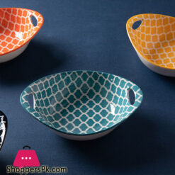 Ceramic Plate Printed Oval Double Ear Baking Tray Breakfast Salad Tray 9.5 Inch