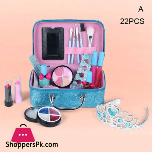 Childrens Cosmetics Toy Princess Girl Play House Make-Up Eye Shadow Nail Polish Crown Makeup Box Set