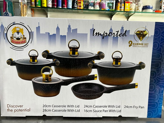 Domestic 9Pc Diamond Set - Die-Cast Aluminum Cookware Set - 9 Piece - Available In 2 Colors Rose Gold &Amp; Black - Best For Wedding Gift - Luxury Diamond Cooking Set - Organic Cooking Set