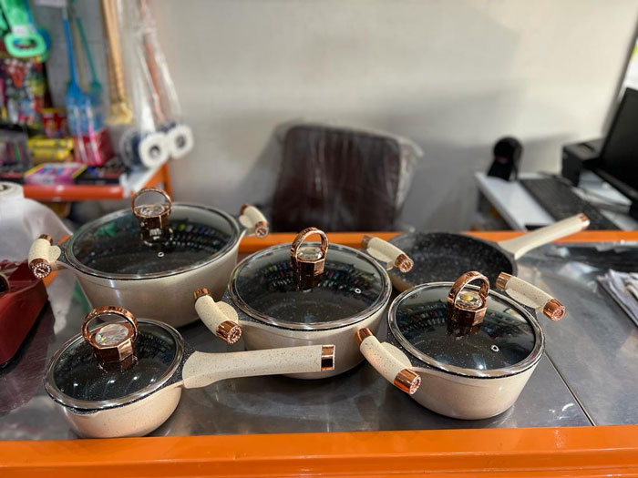 Domestic 9Pc Diamond Set - Die-Cast Aluminum Cookware Set - 9 Piece - Available In 2 Colors Rose Gold &Amp; Black - Best For Wedding Gift - Luxury Diamond Cooking Set - Organic Cooking Set