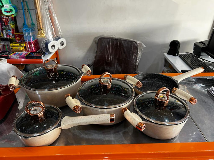 Domestic 9Pc Diamond Set - Die-Cast Aluminum Cookware Set - 9 Piece - Available In 2 Colors Rose Gold &Amp; Black - Best For Wedding Gift - Luxury Diamond Cooking Set - Organic Cooking Set