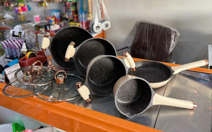 Domestic 9Pc Diamond Set - Die-Cast Aluminum Cookware Set - 9 Piece - Available In 2 Colors Rose Gold &Amp; Black - Best For Wedding Gift - Luxury Diamond Cooking Set - Organic Cooking Set