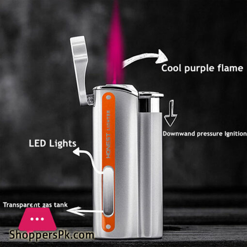 HONEST Straight Into The Purple Flame Inflatable Windproof Lighter Transparent Fuel Tank Creative Trend Cool Lighter Gift forMen