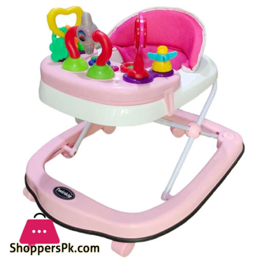 Kids Baby Walker With Rattles Hight Adjustable Comfortable Seat Pink Color