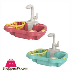 Kitchen Sink Toy Running Water Working Faucet Play Set Kitchen Wash Basin 19 Pcs