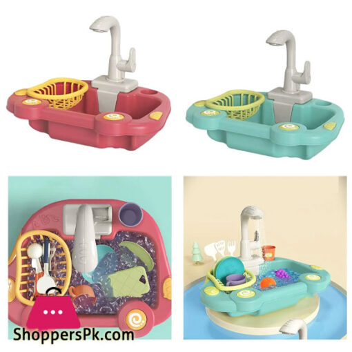 Kitchen Sink Toy Running Water Working Faucet Play Set Dishes 7L kid