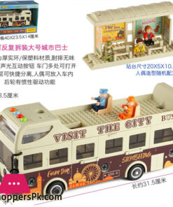 Large Drop-Resistant Detachable Children's Simulation Car Model Toy At Double Decker Open Bus Station of City Bus.