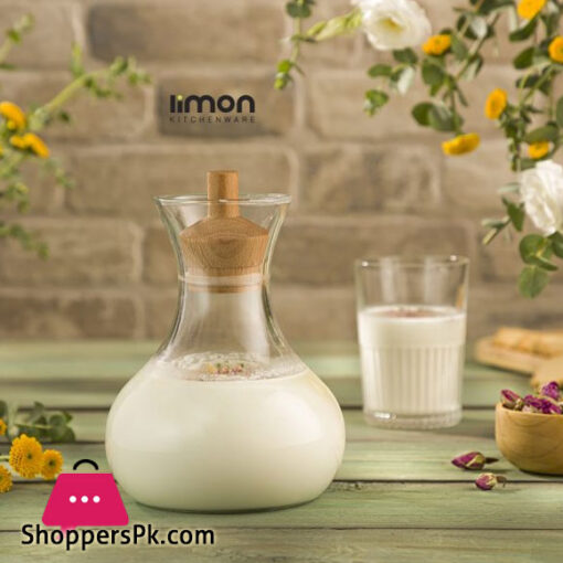 Limon Glass Carafe Bottle Serve Drink With Wooden Stopper