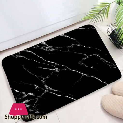 Marble Textured Bath Mat Black White Bathroom Rugs Flannel Anti-Slip Home Decor Bathroom Accessories Sets Floor Doormat Carpet