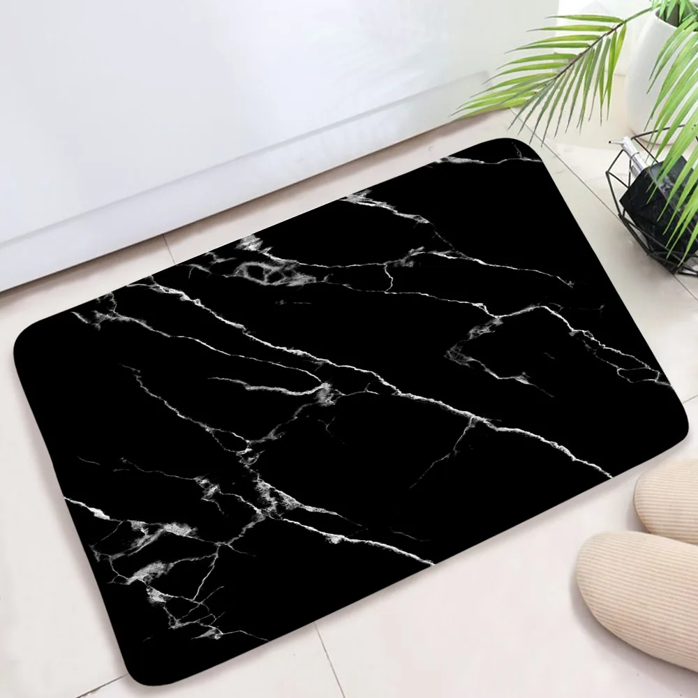 Marble Textured Bath Mat Black White Bathroom Rugs Flannel Anti-Slip Home Decor Bathroom Accessories Sets Floor Doormat Carpet