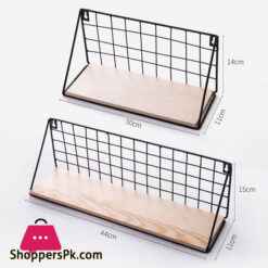 Metal Wire Wood Wall Shelf Kitchen Bathroom Storage Shelf Black