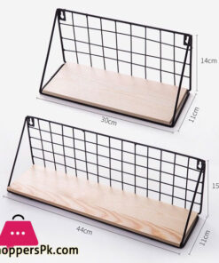 Metal Wire Wood Wall Shelf Kitchen Bathroom Storage Shelf Black - Image 2