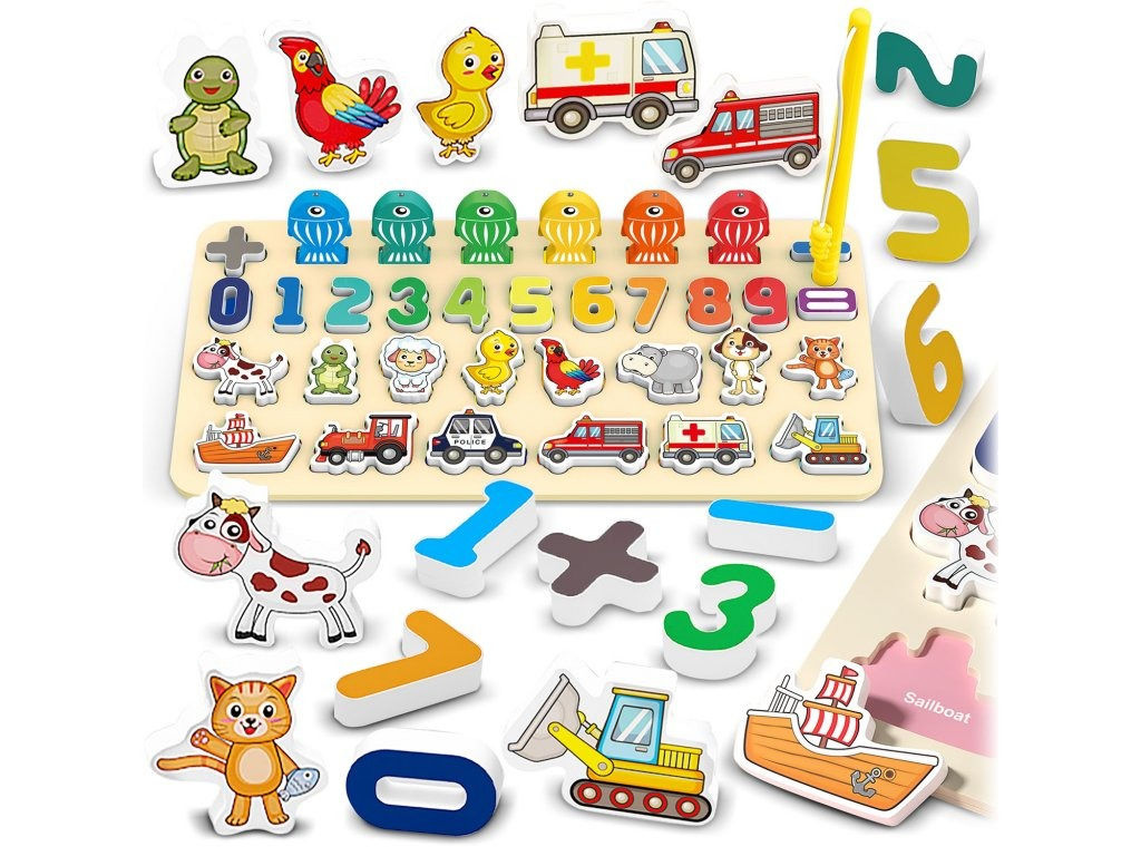 Numbers, Animals And Vehicles Interactive Board With Magnetic Fishing – 013