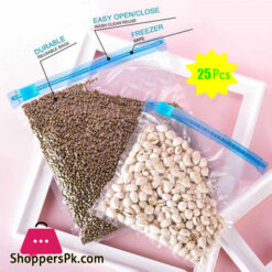 Pack of 25 Food Storage Freezer Bags With Zip lock Slider Airtight And Leak-Proof Plastic 10.5 x 13 Inch