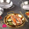Stainless Steel Golden Serving Tray Round Spanish Seafood Cooking Pan With Two Handles Wok - 30Cm