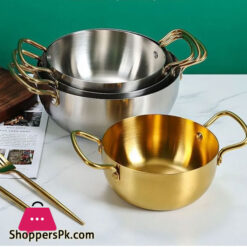 Stainless Steel Korean Style Ramen Pot Gold Double Handle Wok - 22Cm