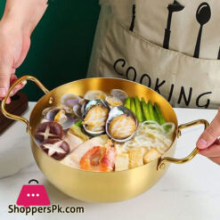 Stainless Steel Korean Style Ramen Pot Gold Double Handle Wok - 22Cm